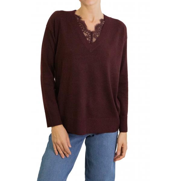 Maglione con scollo a V con dettagli in pizzo 